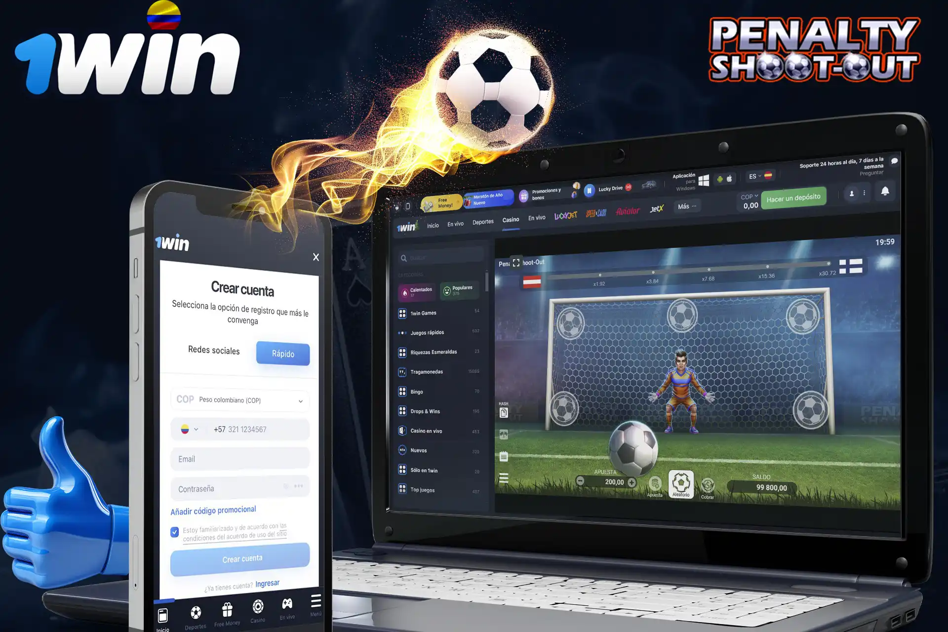 Regístrate en 1Win y empieza a jugar a Penalty Shoot Out