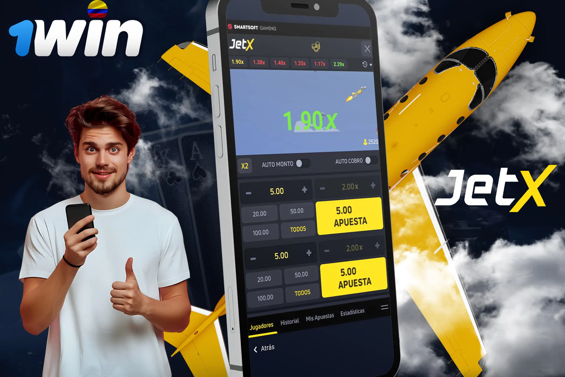 Descarga 1Win apps en tu dispositivo móvil y empieza a jugar a JetX